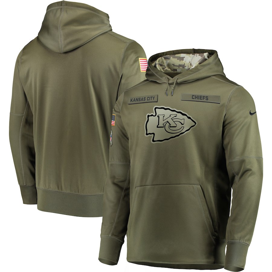 Men's Kansas City Chiefs 2018 Olive Salute to Service Sideline Therma Performance Pullover Stitched Hoodie